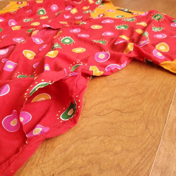 Gudrun Sjoden Red Orange Tunic L 100% Cotton 3 Button Colorful Dots Colorblock - Picture 7 of 10